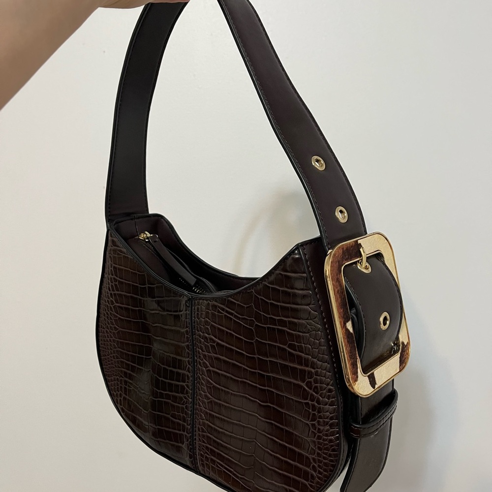Topshop Dark Brown Croc-Embossed Shoulder Bag